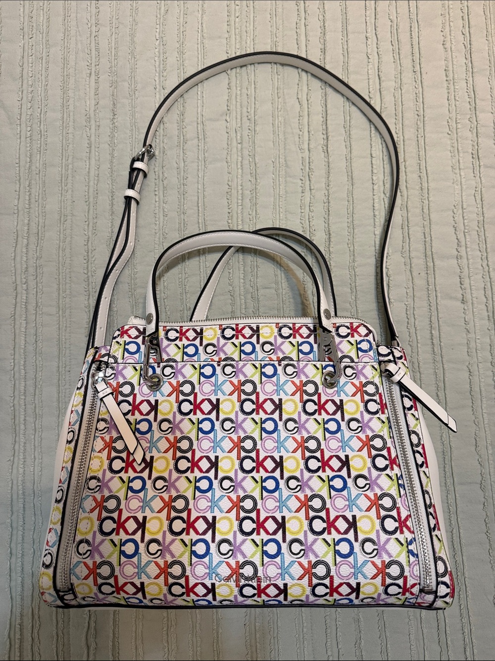 Calvin Klein White Multicolor CK Logo Satchel